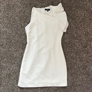 Lulu's White Ribbed Asymmetrical Sheath Dress Cocktail